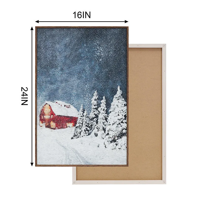 Modern Home Decor Christmas Theme Framed Canvas Natural Scene Xmas Picture Painting