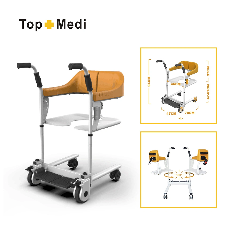 Height-Adjustable Multifunction Lightweight Transfer Commode Wheelchair with Comfortable Backrest and Cushion Safe Brakes