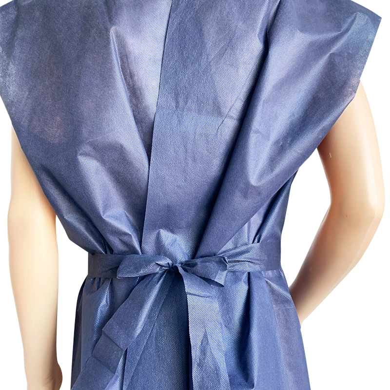 Disposable Patient Gowns with Tie Nonwoven Unisex Dark Blue Exam Robes for Men and Women