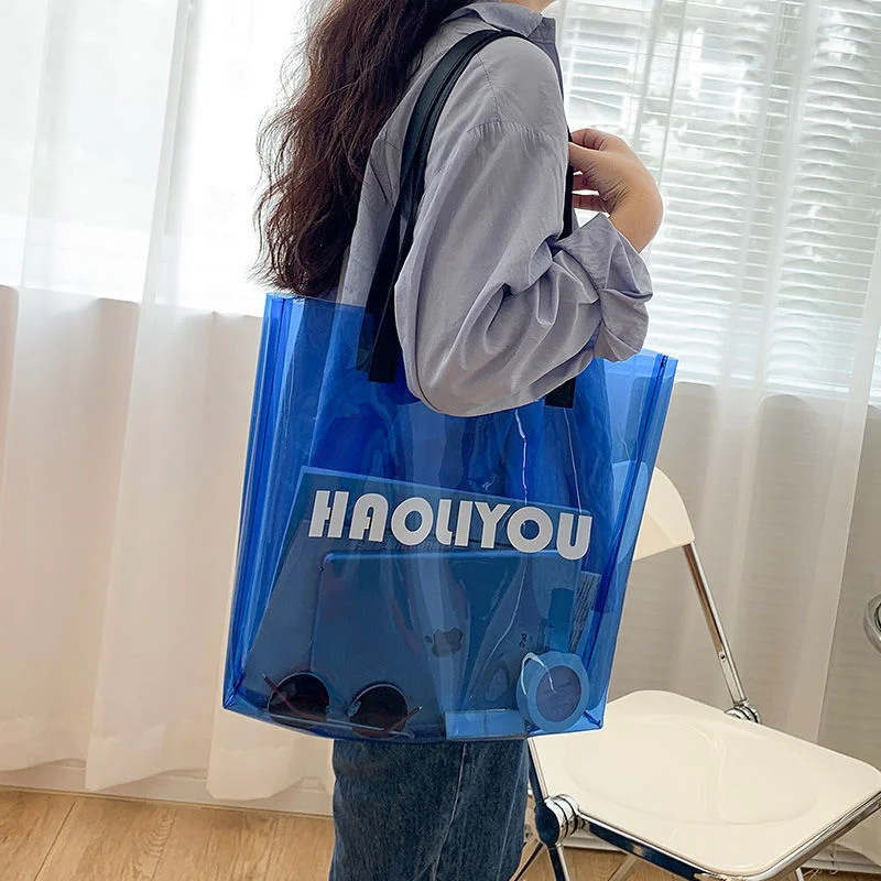 Candy Beach Bags Women Travel PVC Transparent Tote Bags Fashion Jelly Casual Shopping Shoulder Bags