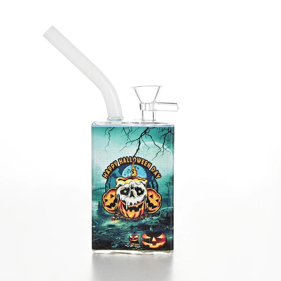 Wholesale/Supplier All Saints' Day High Borosilicate Strawberry Flower Ghost Skull Printed Juice Box Glass Backwater Oil Burner Glass Pipe Smoking Pipe Water Pipes