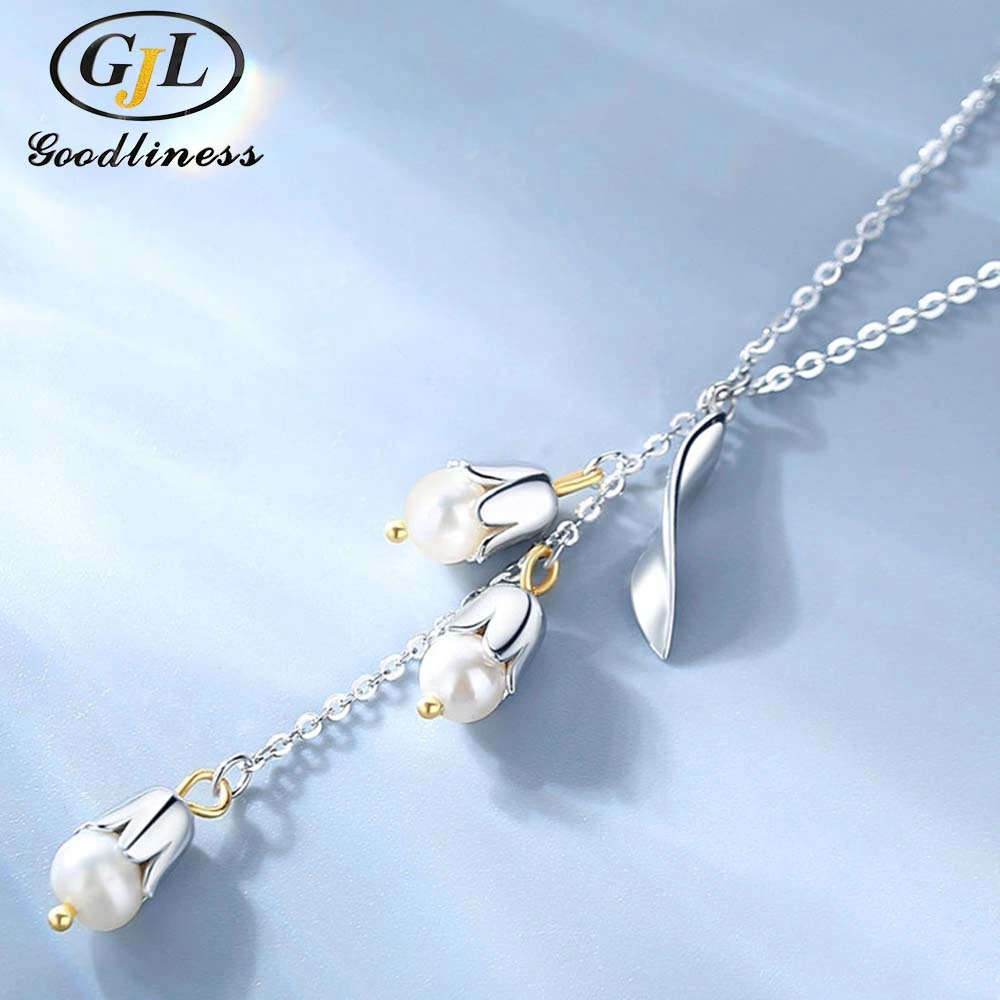 Kpop Fashion Long Tassel Pendant Necklace with Pearl Women Silver