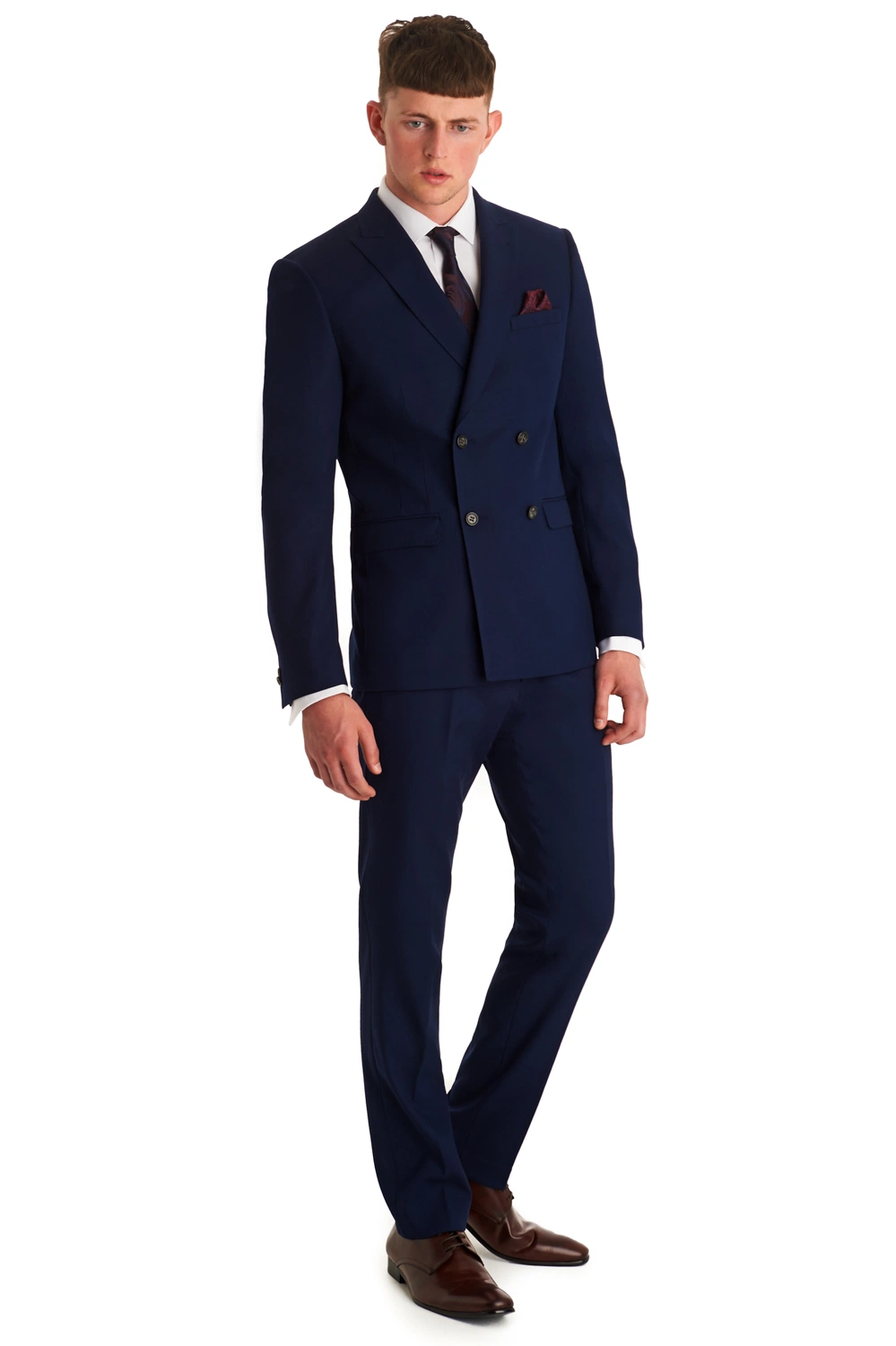 Slim Fit Zweireihiger Herren Anzug in Blau