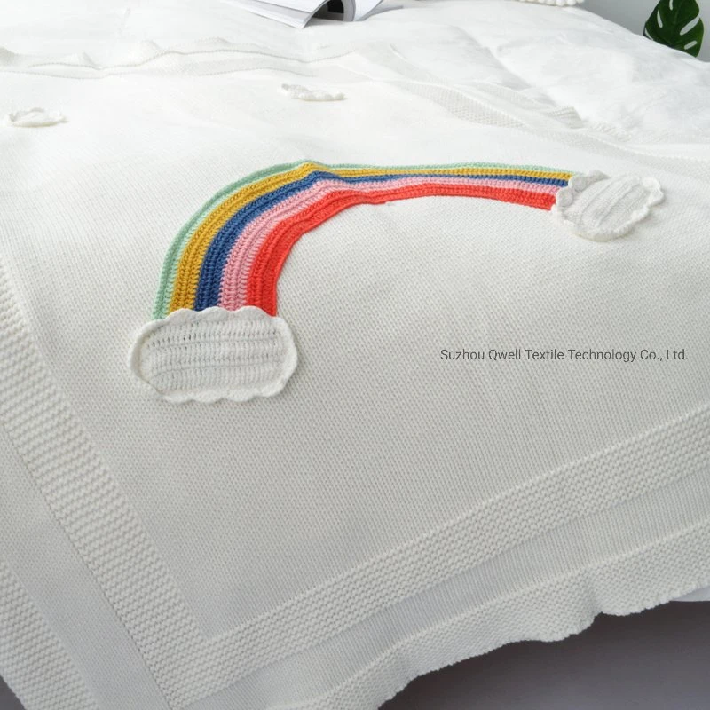 Cotton Top Quality Breathable Rainbow Knitted Baby Blanket