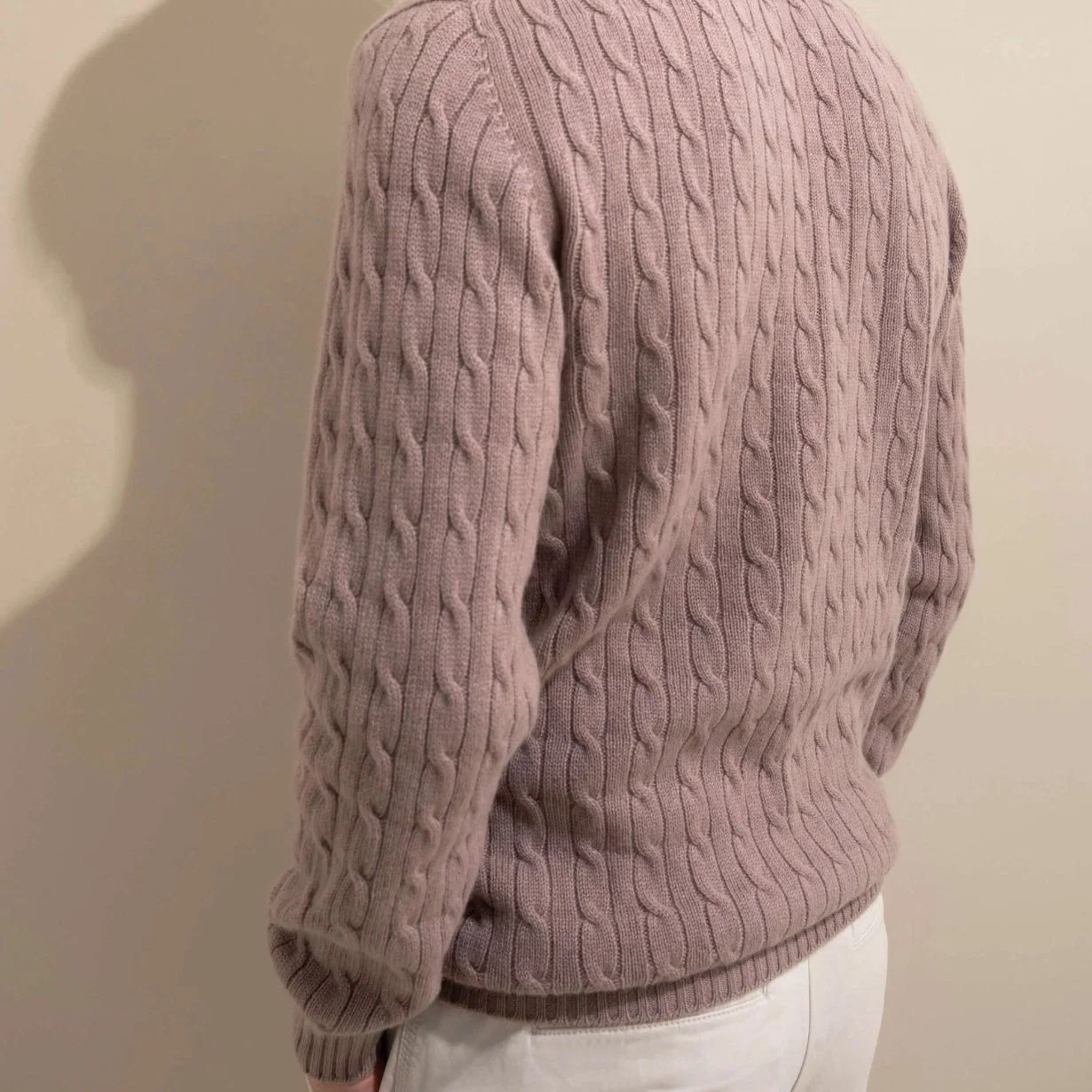 Фабрика Прямая продажа 100% Pure Cashmere Cable Rib Мужская свитер 2слойность