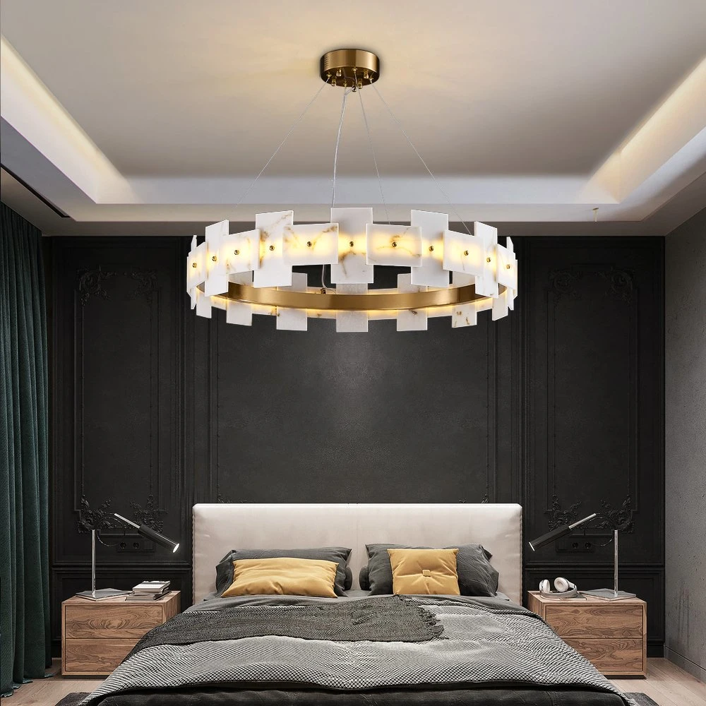 LED Creative Chandelier for Living Room White Ring Marble Chandelier (WH-MI-318)