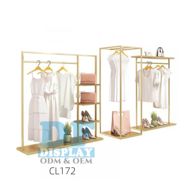 Custom Gold Clothing Display Garment Display Stand Floor Pipe Clothing Dress T-Shirt Floor for Shop Store Retail