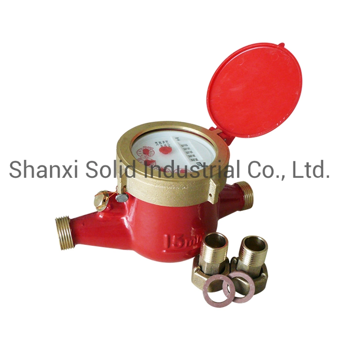 DN15 Brass Body Multi Jet Dry Dial Hot Vane Wheel Water Meter