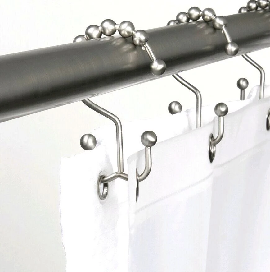 8 Balls Metal Chrome Useful Iron Shower Curtain Ring Hooks