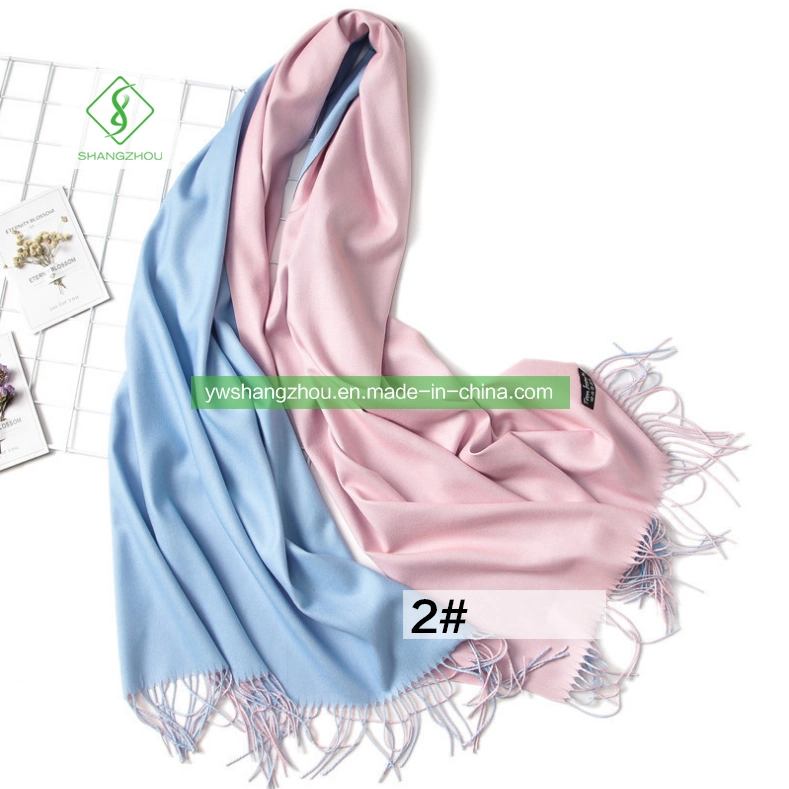 Fashion Double-Sided Plain Scarf with Tassel Winter Lady Cashmere Shawl