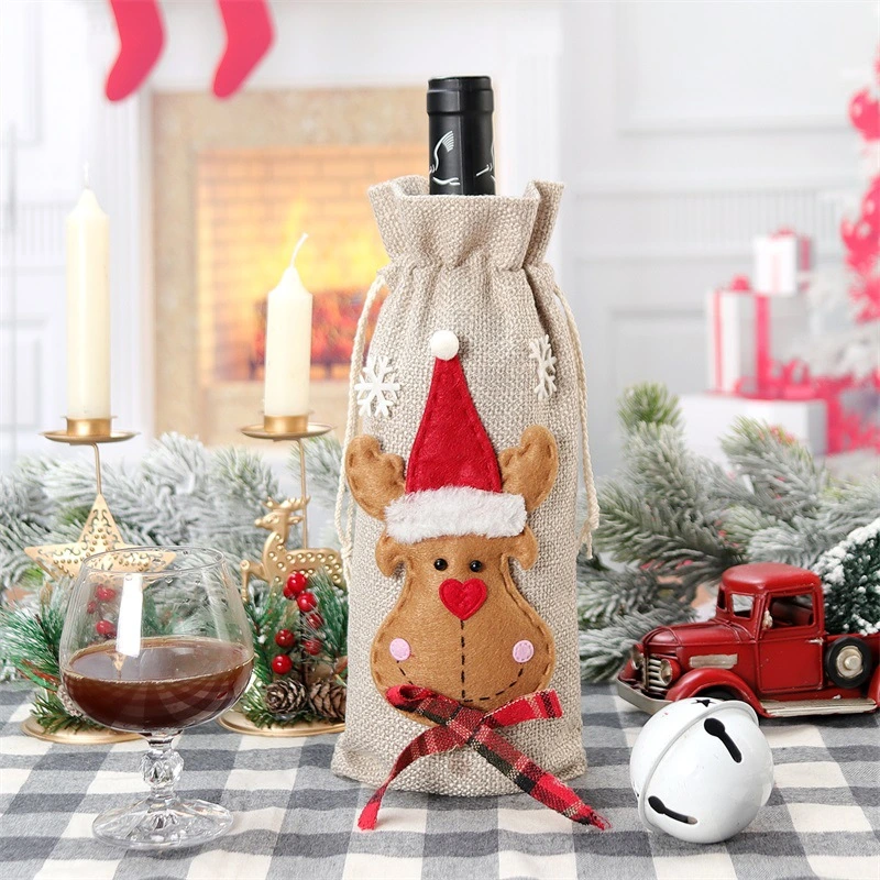 Christmas Bottle Covers Christmas Holiday Decorations Santa Claus Snowman Elk Sackcloth Wine Bottle Covers