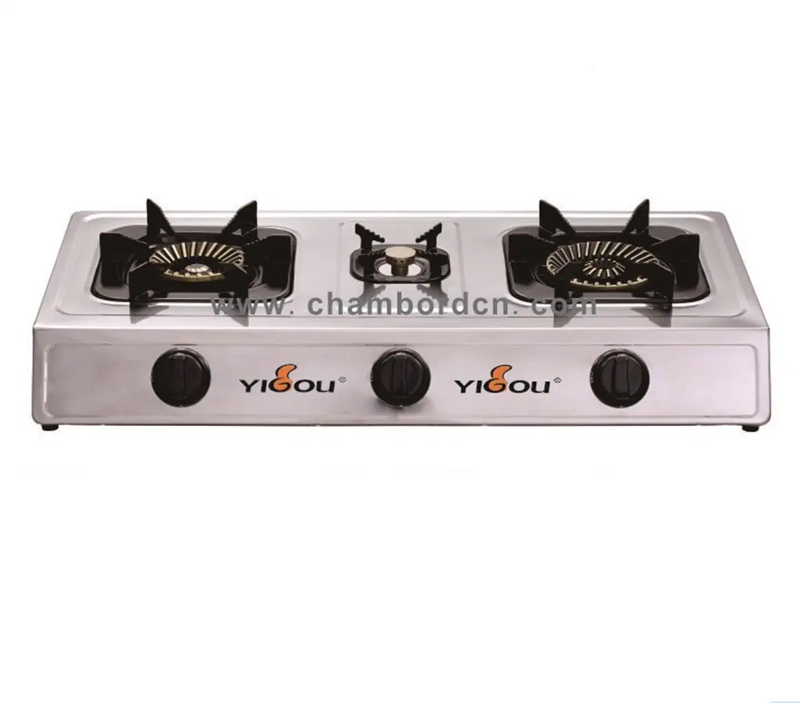 Stainless Steel 3 Burner Gas Stove with Brass Cap