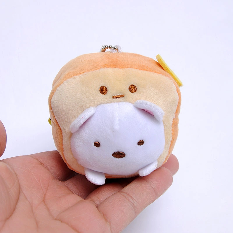 Popular Anime Design 8cm Bread Shaped Soft Stuffed Toy Good Quality Plush Keychain