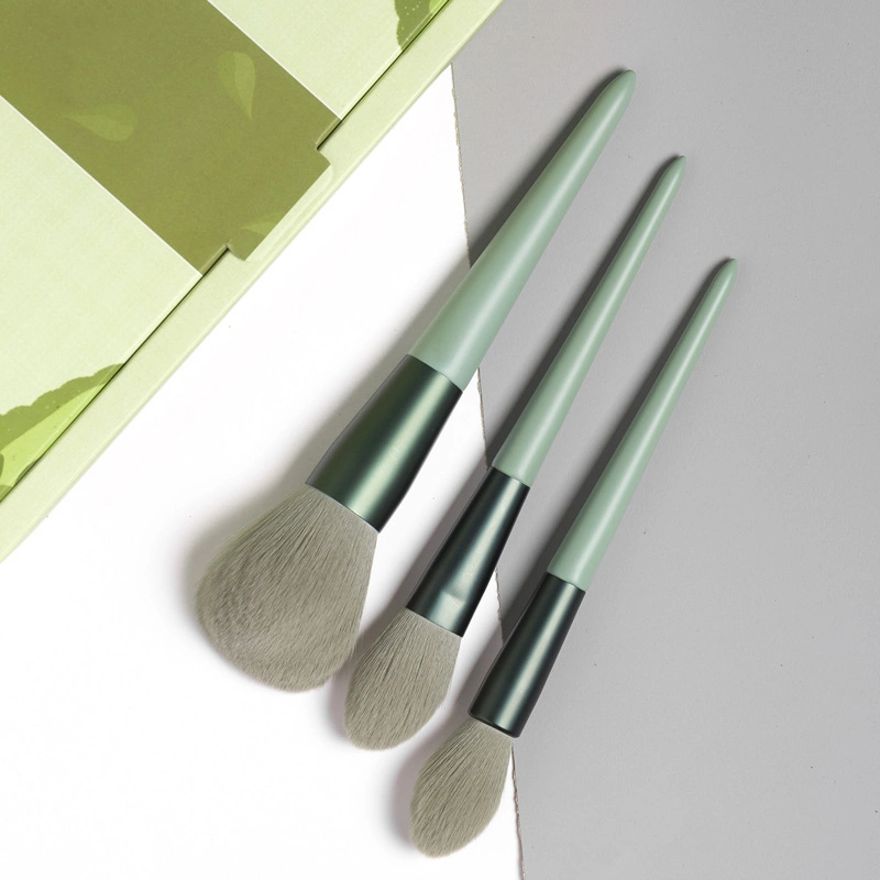 13PCS Spring Green Makeup Brush Set with Velvet Drawstring Pouch Bag Beauty Make up Brushes