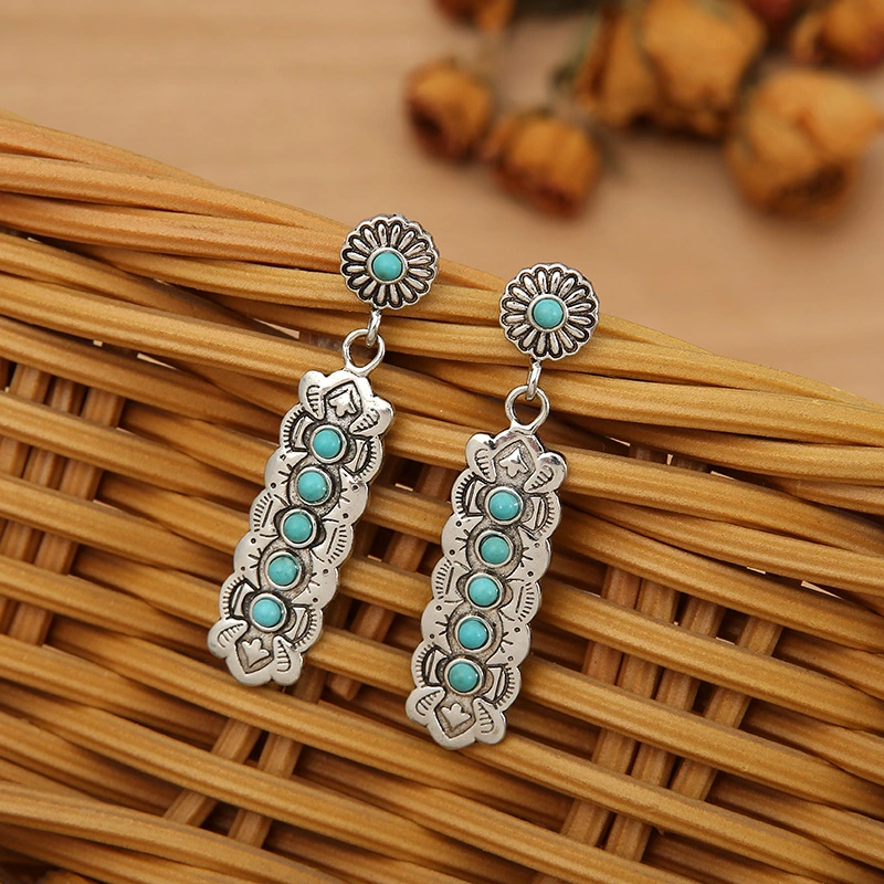 Turquesa Bohemio pequeño delicado Metal Moda pendiente pendientes de gota de gota Joyería Regalos para mujeres