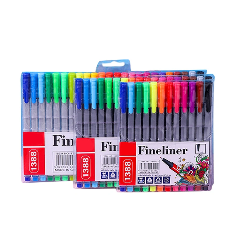 Wholesale 12 Couleurs Sac en PVC Fine 0.4 Aiguille Stylo à l'Aquarelle avec Pointe en Métal