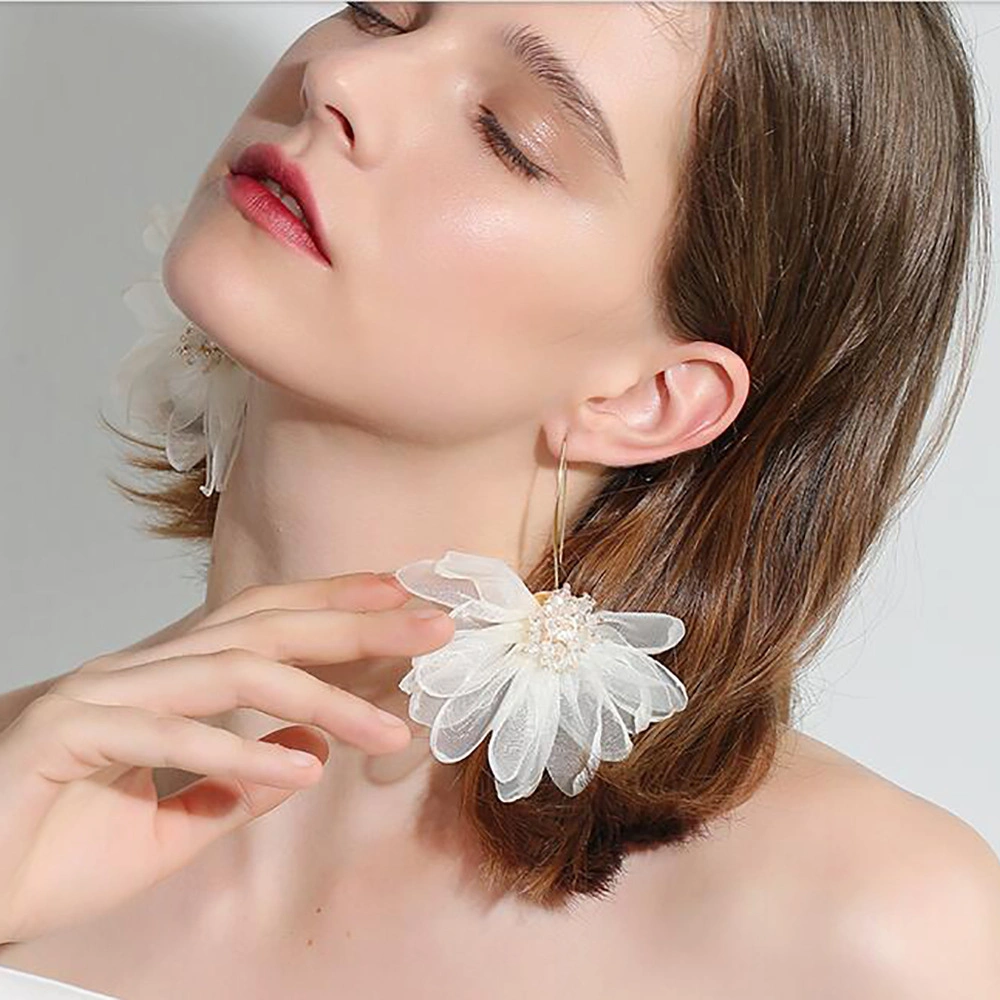 Holiday Style Fairy Fabric Big Petal Flower Sen Female Korean Temperament Fresh Earrings