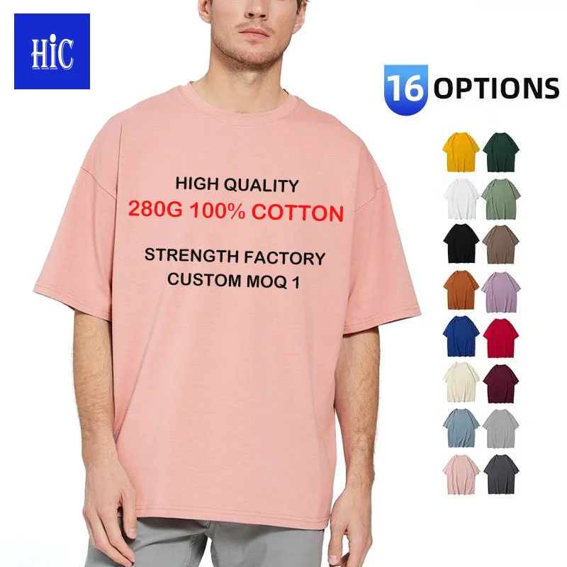 High Quality Heavyweight 280GSM 100% Cotton Oversized Printed Embroidered Plain Tee Plus Size Men's Custom Cotton T Shirt