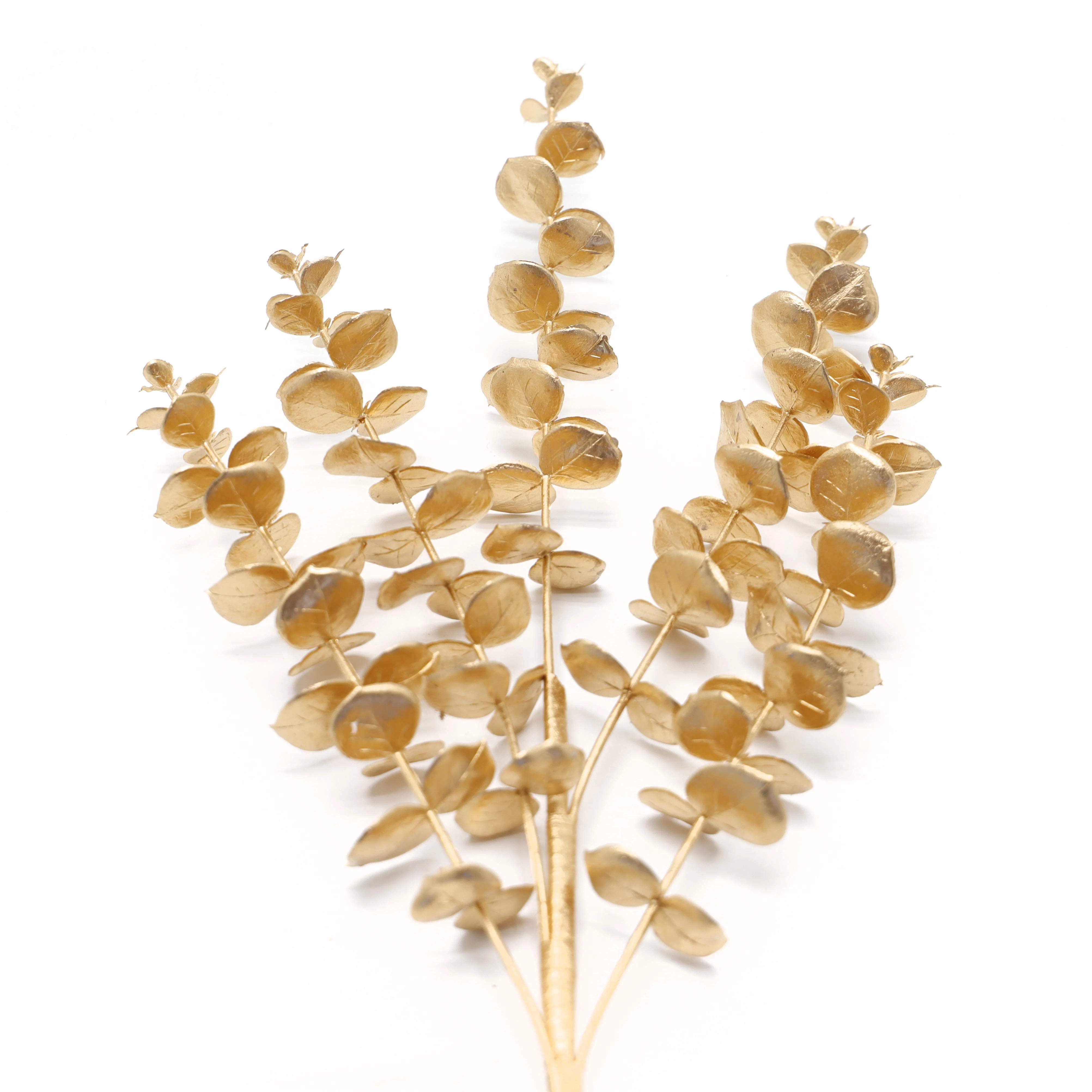 Wholesale/Supplier Gold Eucalyptus Leaves Artificial Flower Branches Christmas Decoration Gold Oil Cuttings Indoor and Outdoor Decorations