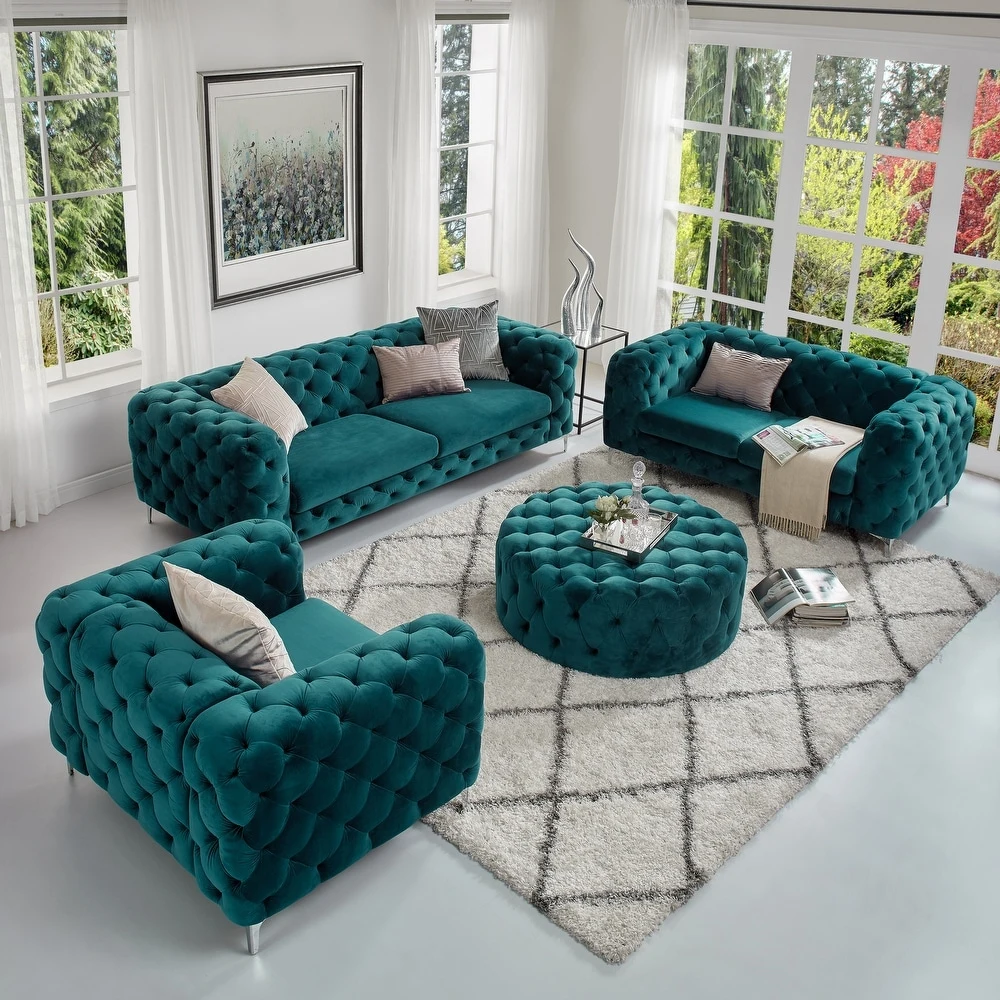 Nova Canapé Chesterfield en velours vert en gros Canapé en tissu de luxe moderne Ensemble de canapés pour la maison Mobilier de salon