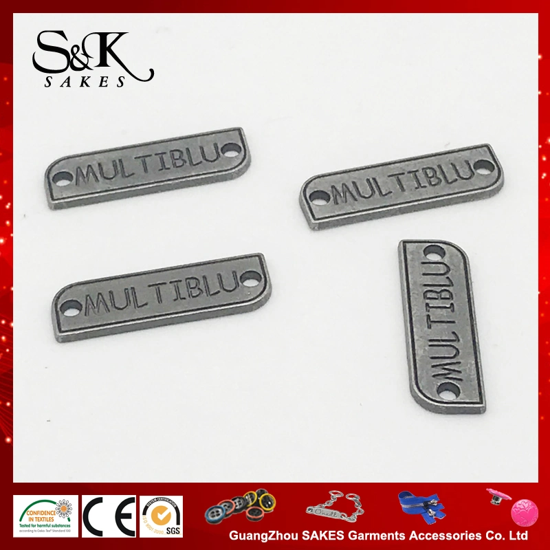 Customized Black Nickle Zinc Alloy Quality Label, 2 Hole Alloy Badge