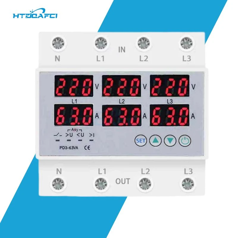 3 phase 63A six Display Digital Protctor Gardez votre électronique Sécurité grâce à la protection avancée contre les surtensions et les sous-tensions à réinitialisation automatique