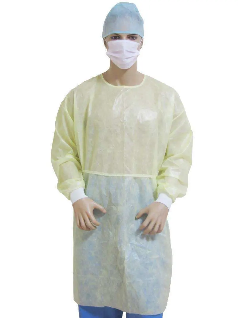 Fumo Tejida desechable impermeable con bata de laboratorio de aislamiento de puños tejidos