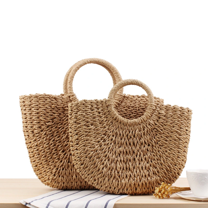 Simple Hand Straw Woven Bag Pure Color Casual Hand-Woven Bag Summer Beach Bag