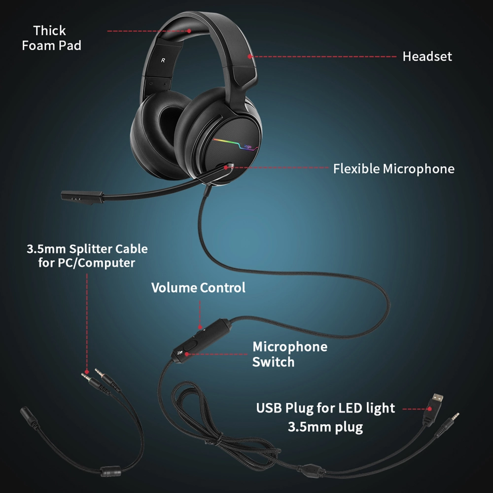 PC Gaming Headphone with Adjustable Microphone with RGB Light