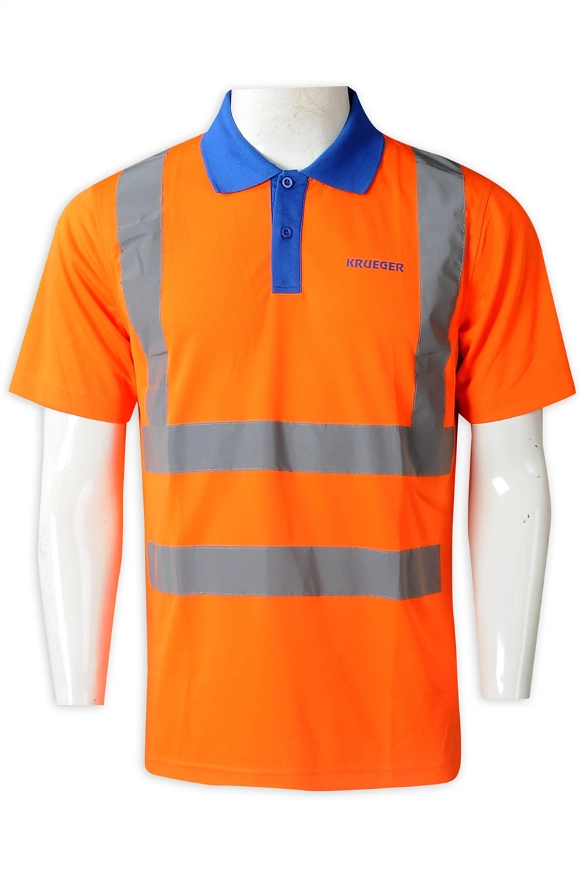 برتقالي مرتفع في بولو قميص بولو عاكس الرؤية عالية سلامة العمل قمصان ملبوسة قطن بنسبة 100% مع قميص طويل الأكمام