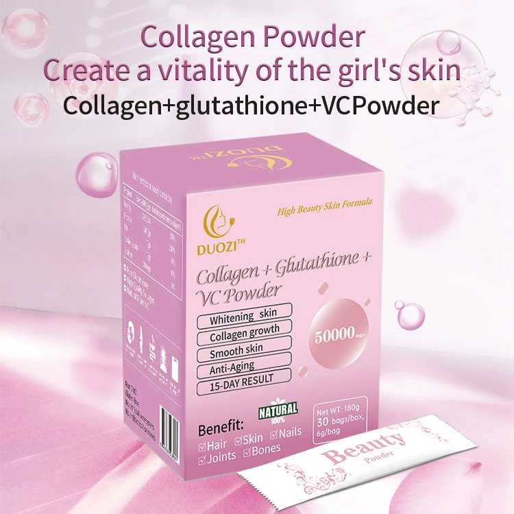 OEM etiqueta privada Logo Duozi Collagen L-Gluta Thione VC polvo Cuidado de la piel Suplemento de atención médica Belleza colágeno piel blanqueamiento