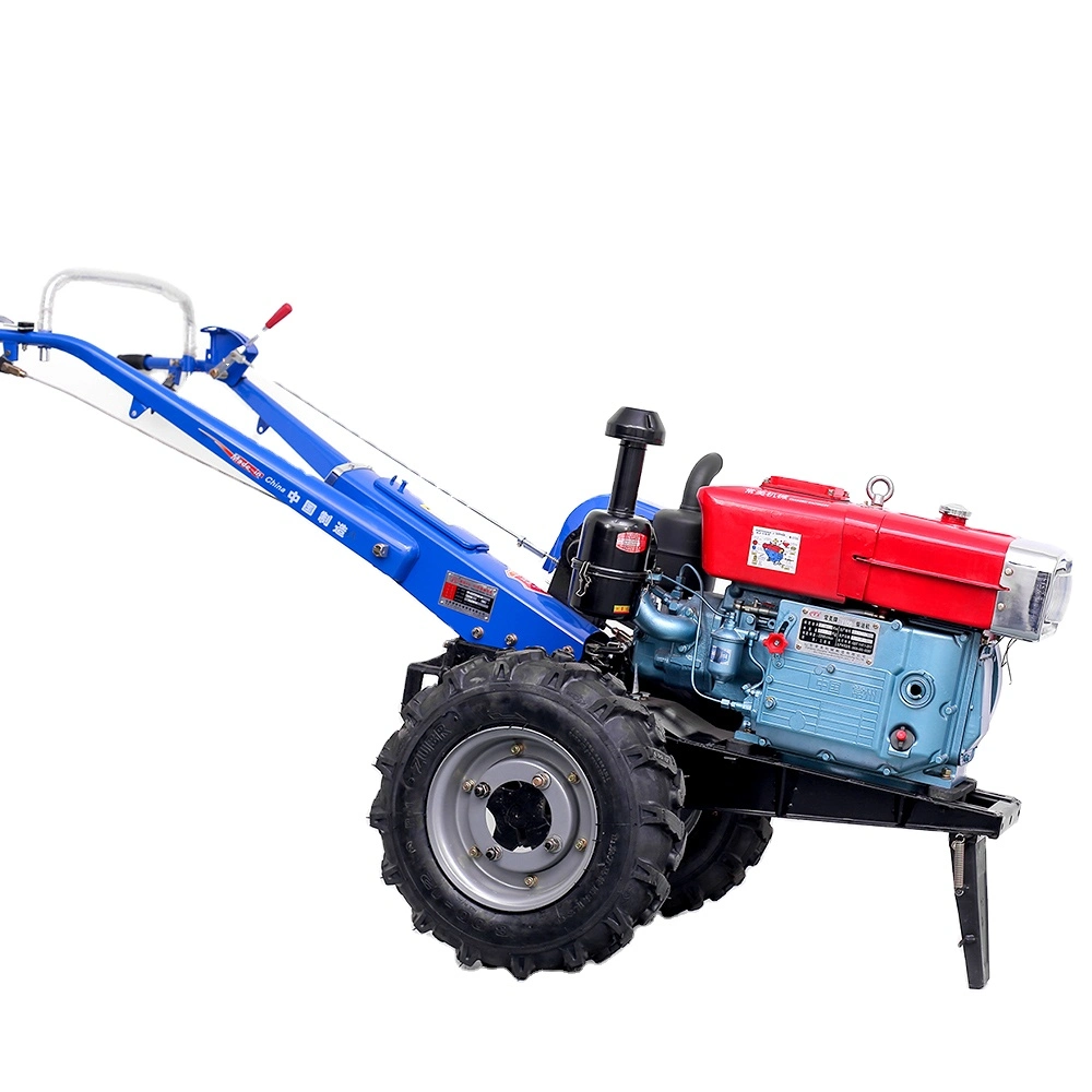 Farming 22 Horsepower Diesel Water Cooled Engine Motor Small Two Wheel Walking Tractor with Rotary Tiller and Flip Plough