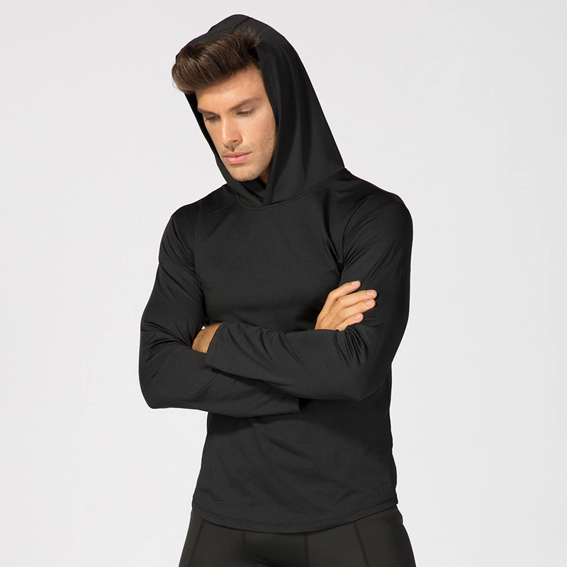 Running Fitness Gym Exercise Men&prime; S Zipper up Sports Clothing Black Hooded Shirt Jersey Sportswear