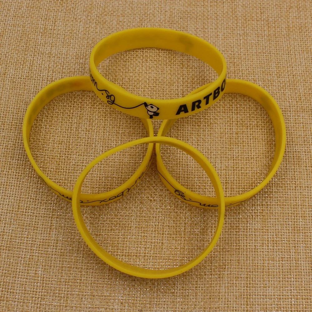 Custom Cheap Yellow Printing Logo Promotional Silicone Bracelet Boy Sports Wristband