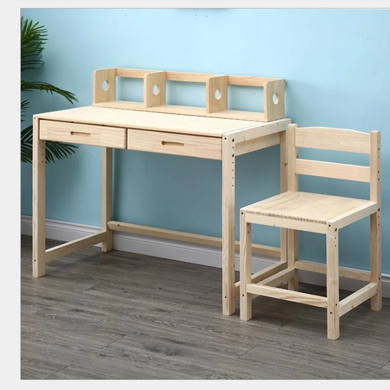 Solid Wood Lifting Study Table Children&prime; S Desk Pine Student Desks and Chairs Computer Desk Writing Desk