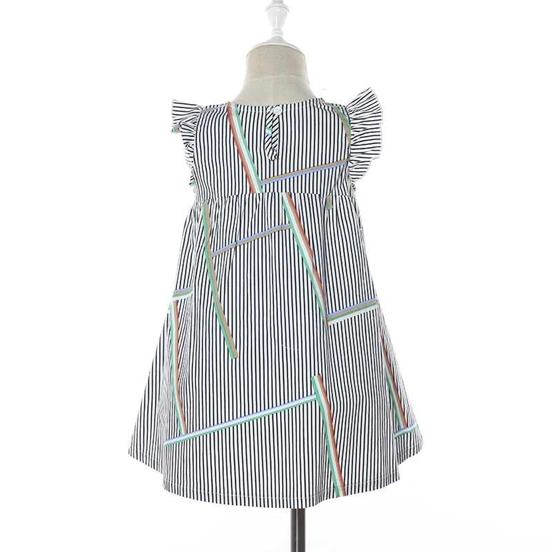 Korea Style Black White Vertical Stripe Girls Frock Kids Summer Dresses