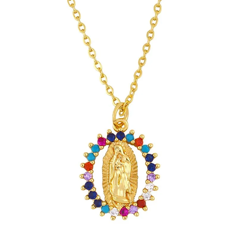 New Arrival Gold Plated Religious Necklace Virgin Mary CZ Maria Pendant Necklace