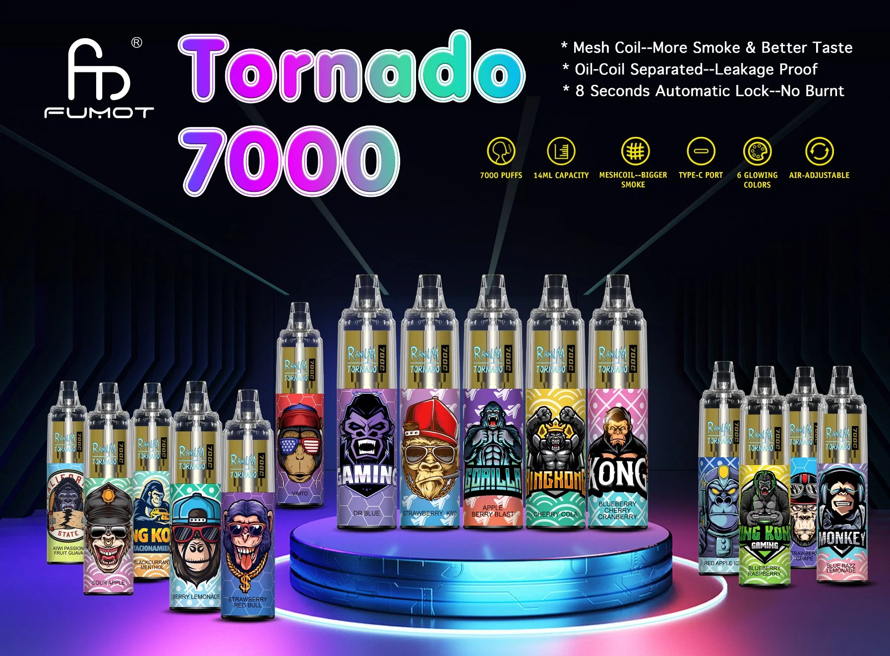 VAPE recargable E desechable E cigarrillos Puffs Fumot Randm Tornado 7000 Puff VAPE jugo