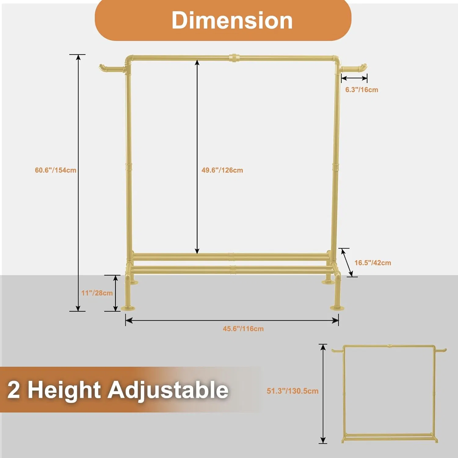 Serviço Pesado Estilo Industrial Roupas Rack, tipo permanente de vestuário do tubo de rack, cabide com 4 base estável para exibição de vestuário