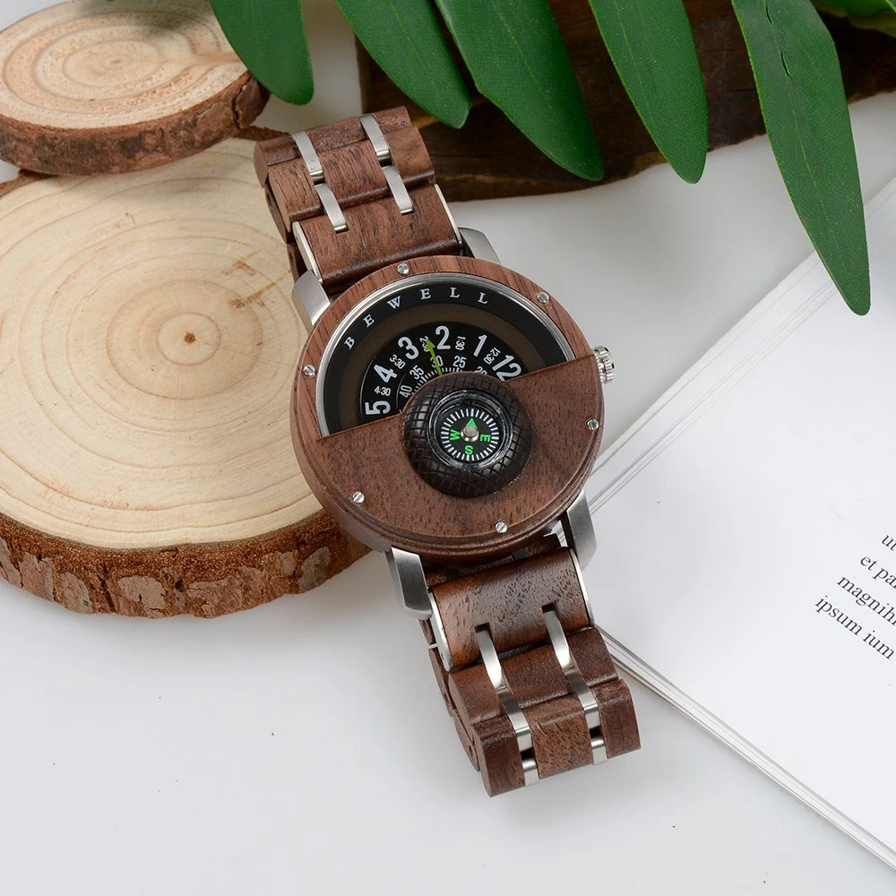 Hot Products Stainless Steel with Compass Wooden Watches for Men and Women