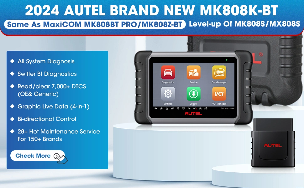 Professional OBD 2 Autel Maxicom Mk808K-Bt Mk808s Mx808 Maxicheck Mk 808 Bt Mx808bt Scan Code Reader Diagnostic Scanner