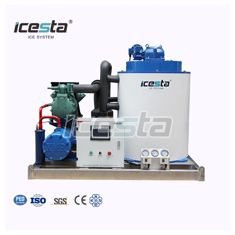 Icesta Easy Control High Reliable Water Cooling 300kg 500kg 1 2 3 5 10 Ton Flake Ice Machine for Fish