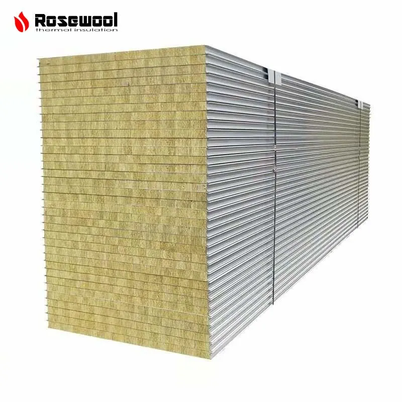 50mm, 75mm, 100mm, 150mm Prefabricated Building Material Rock Wool Sandwich Panel for Sale