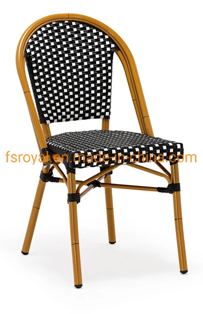 Outdoor Cafe Furniture Bamboo Look Aluminum Stackable Rattan Chair