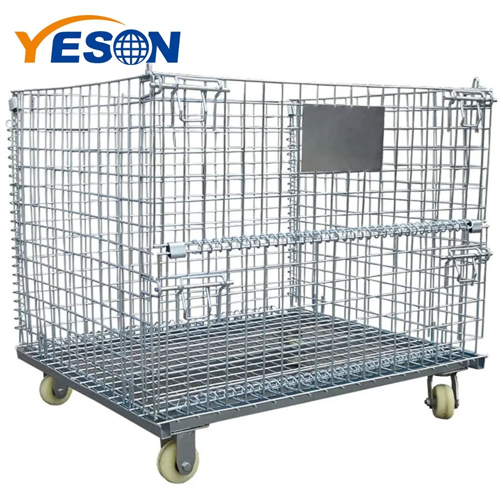 Folding and Stackable Storage Pallet Cage Wire Mesh Container with Top Cover Lids