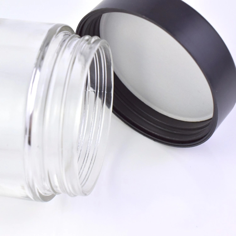 18 Oz Transparent Child Resistant Glass Jars with Black Cap for 1 Ounce Dry Flower with PE Liner to Create an Optimum Seal