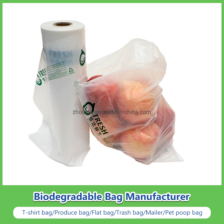 Benutzerdefinierte biologisch abbaubare und kompostierbare Produkte Taschen / Rolle / T-Shirt / Weste / Hand / Einkaufen / Supermarkt / Flach / Müll / Mailer / Haustier Poop / Lebensmittel / Brot Taschen Hersteller mit FDA