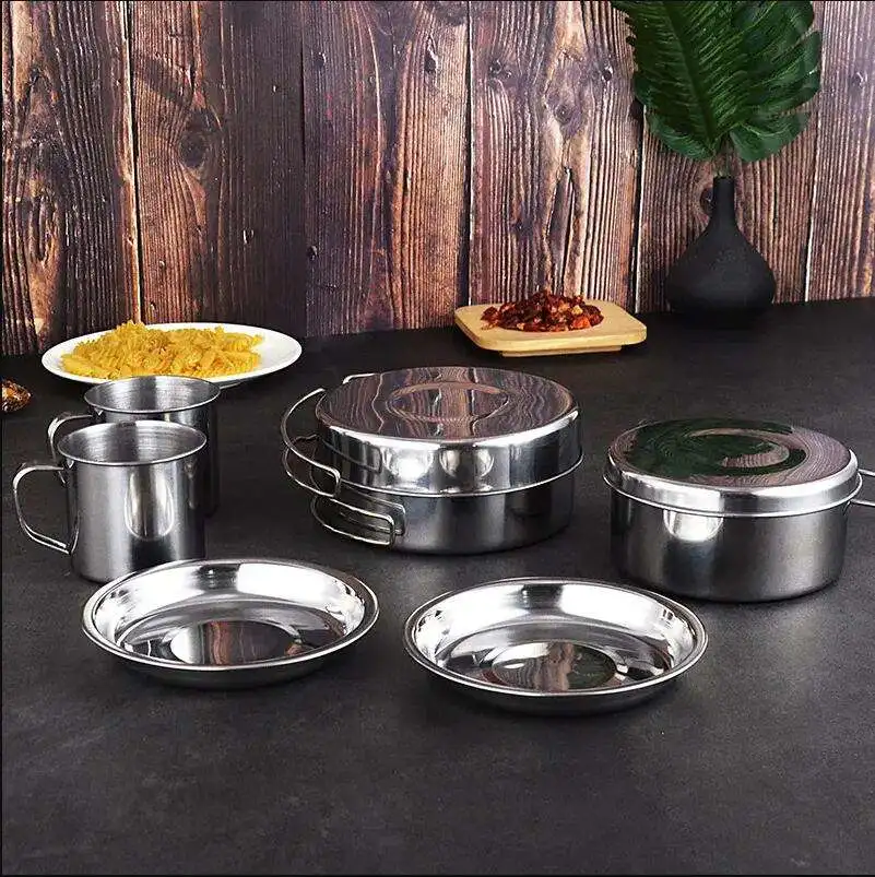 Wholesale Hiking Accessory Cooking Pot Set Stainless Steel Outdoor Camping Cookware