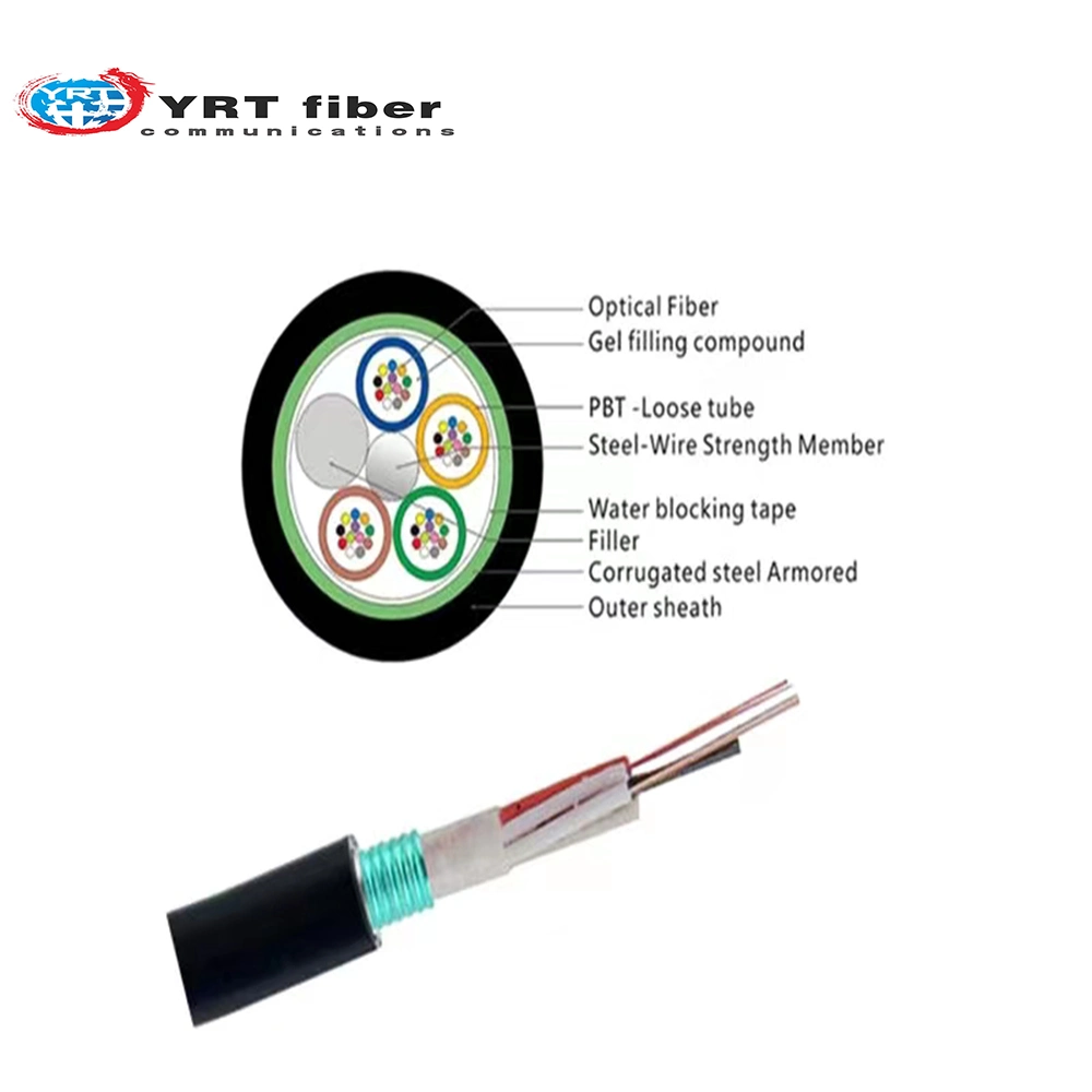 Câble fibre optique monomode d'extérieur blindé à 12-144 conducteurs GYTA/S