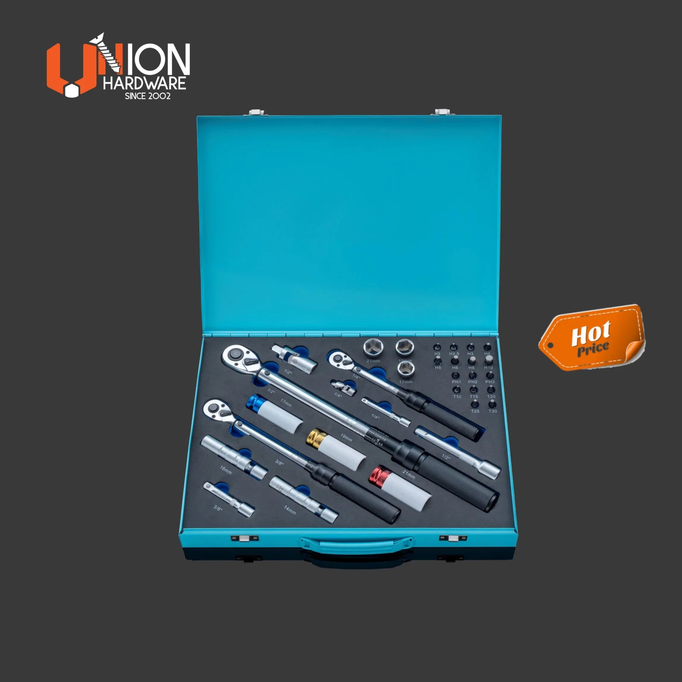 Pivoting Extenstion Drive Socket Torque Wrench Tool Set with Box